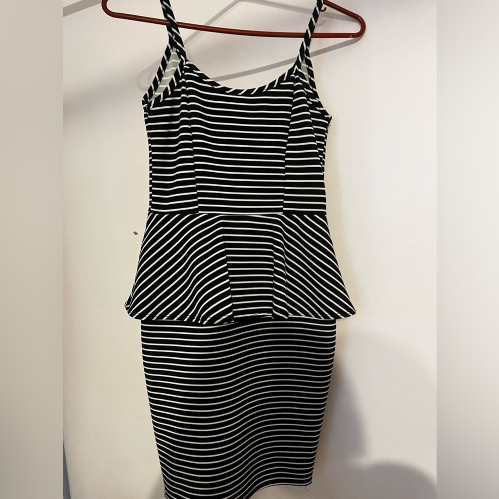 Black and white striped form fitting dress